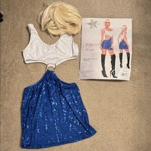 Pretty Woman Julia Roberts Starline Blue and White Costume Set with wig